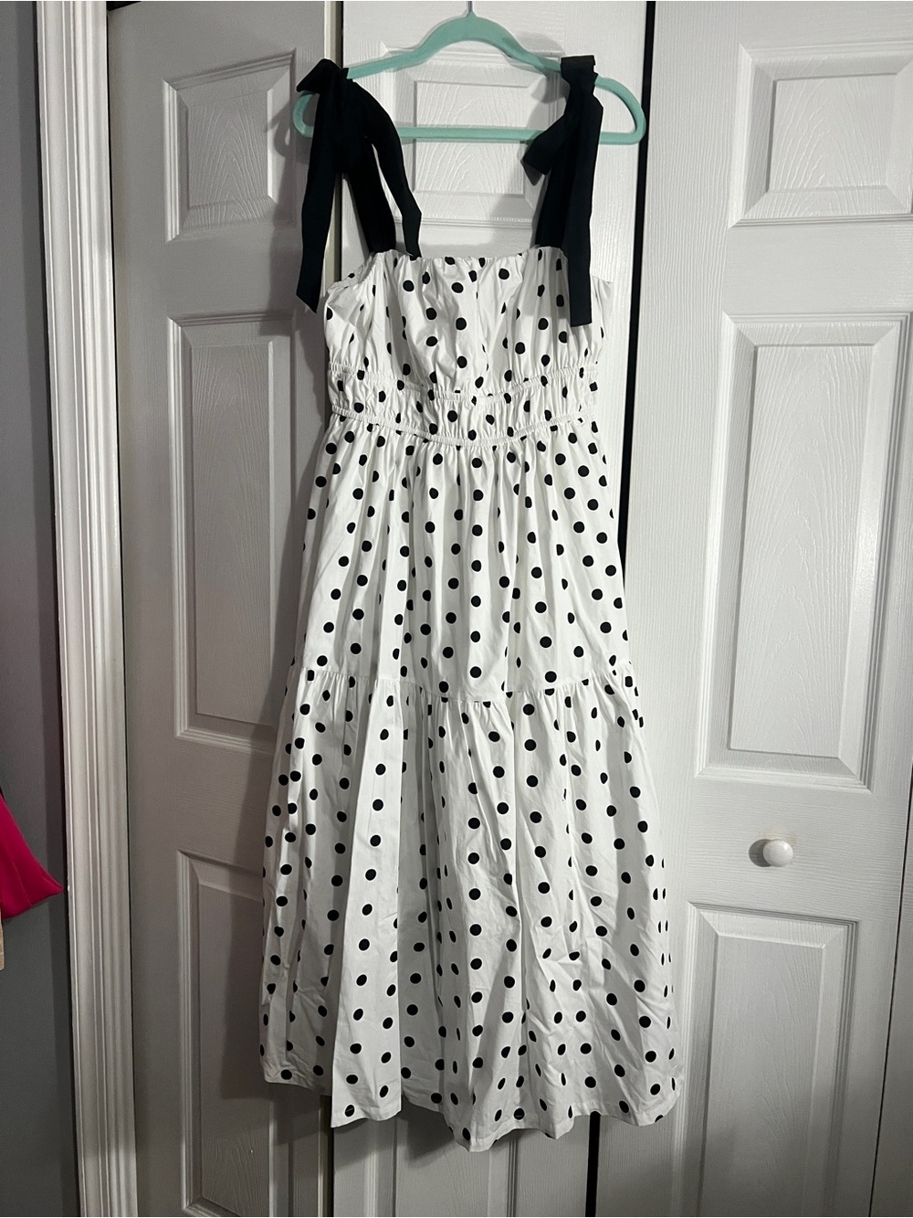 Rachel Zoe White Polka Dot Sundress with Black Tie Straps
